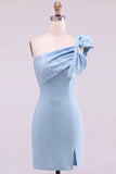 Robe courte de bal courte jaune bodycon, perles perlées d’une épaule, avec un nœud