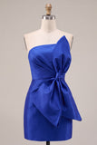 Robe courte de bal de rentrée bleu royal bodycon bretelles avec nœud oversize devant
