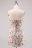 Corset bodycon Jacquard sans bretelles rose fleuri Mini robe de rentrée