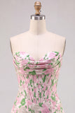 Corset bodycon Jacquard sans bretelles rose fleuri Mini robe de rentrée