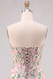 Corset bodycon Jacquard sans bretelles rose fleuri Mini robe de rentrée