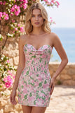 Corset bodycon Jacquard sans bretelles rose fleuri Mini robe de rentrée