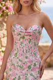 Corset bodycon Jacquard sans bretelles rose fleuri Mini robe de rentrée