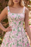 Robe courte de bal à la maison avec un gros nœud dorsal en brocart fleuri A-Line