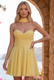Robe courte de rentrée en mousseline jaune en mousseline A-Line A-Line Pier