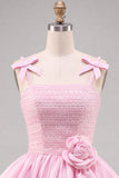 Ourlet à volants en perles 3D en perle rose Short Homecoming avec nœud