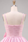Ourlet à volants en perles 3D en perle rose Short Homecoming avec nœud