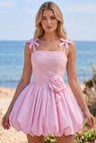 Ourlet à volants en perles 3D en perle rose Short Homecoming avec nœud