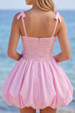 Ourlet à volants en perles 3D en perle rose Short Homecoming avec nœud