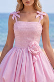 Ourlet à volants en perles 3D en perle rose Short Homecoming avec nœud