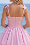 Ourlet à volants en perles 3D en perle rose Short Homecoming avec nœud
