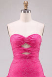 Robe courte de rentrée à la maison en fuchsia, découpe sans buses, ligne en A, avec ourlet à volants