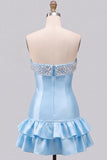 Robe courte de rentrée à étages à étages en perles roses, perle de perles roses, ligne A, à niveaux et volants