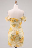 Robe de rentrée à la maison Daffodil Floral Off The Shoulder Short Bodycon perlée