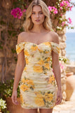 Robe de rentrée à la maison Daffodil Floral Off The Shoulder Short Bodycon perlée