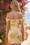 Robe de rentrée à la maison Daffodil Floral Off The Shoulder Short Bodycon perlée