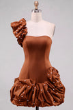 Robe de rentrée Espresso à une épaule perle à volants avec ourlet à volants
