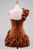 Robe de rentrée Espresso à une épaule perle à volants avec ourlet à volants