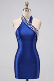 Robe courte de rentrée bleu bleu bodycon perles bodycon, strass, cass