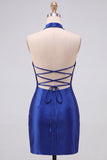 Robe courte de rentrée bleu bleu bodycon perles bodycon, strass, cass