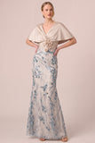 Longue robe mère de la mariée champagne coupe sirène à paillettes avec des appliqués 3D