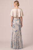 Longue robe mère de la mariée champagne coupe sirène à paillettes avec des appliqués 3D