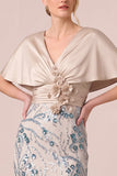 Longue robe mère de la mariée champagne coupe sirène à paillettes avec des appliqués 3D