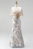 Longue robe mère de la mariée champagne coupe sirène à paillettes avec des appliqués 3D