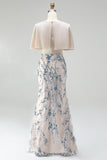 Longue robe mère de la mariée champagne coupe sirène à paillettes avec des appliqués 3D