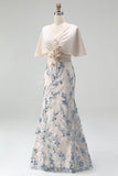 Longue robe mère de la mariée champagne coupe sirène à paillettes avec des appliqués 3D