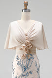 Longue robe mère de la mariée champagne coupe sirène à paillettes avec des appliqués 3D