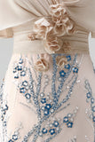 Longue robe mère de la mariée champagne coupe sirène à paillettes avec des appliqués 3D