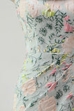 Robe mère de la mariée longue verte en jacquard, à épaules dénudées, avec motifs floraux et fente