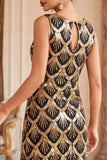 Sequins dorés noirs robe courte vintage à franges des années 1920