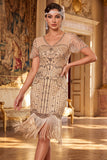 Sequins Bodycon Noirs Dorés Scintillants Courte robe de fête Gatsby avec franges