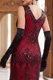 Robe courte moulante des années 1920 en sequins dorés noirs avec franges