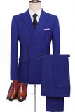 Costumes de bal double boutonnage bleu Royal Cut Peak pour hommes