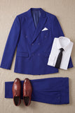 Costumes de bal double boutonnage bleu Royal Cut Peak pour hommes