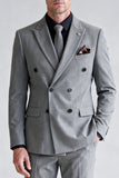 Costume de bal gris deux pièces à double boutonnage et revers pointus pour hommes