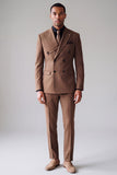 Costumes de bal double pièces à revers de la côte Khaki Peak