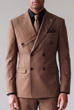 Costumes de bal double pièces à revers de la côte Khaki Peak