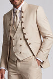 Costume de bal abricot trois pièces à col mandarin et double boutonnage