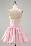 Corset rose ligne A en satin paillettes, robe courte de rentrée à la maison avec ourlet bulle