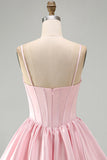 Corset rose ligne A en satin paillettes, robe courte de rentrée à la maison avec ourlet bulle