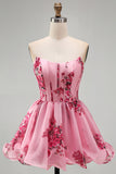 Corset rose A Line, sans bretelles à ourlet à volants, corset fleuri imprimé court pour la rentrée à la maison