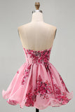 Corset rose A Line, sans bretelles à ourlet à volants, corset fleuri imprimé court pour la rentrée à la maison