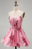 Corset rose A Line, sans bretelles à ourlet à volants, corset fleuri imprimé court pour la rentrée à la maison
