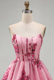 Corset rose A Line, sans bretelles à ourlet à volants, corset fleuri imprimé court pour la rentrée à la maison