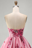 Corset rose A Line, sans bretelles à ourlet à volants, corset fleuri imprimé court pour la rentrée à la maison