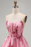 Corset rose A Line, sans bretelles à ourlet à volants, corset fleuri imprimé court pour la rentrée à la maison